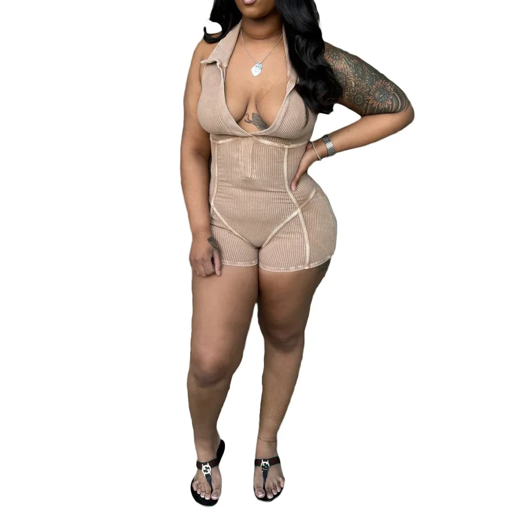 Newly Arrived Women's Spring Casual Sexy Deep V Sleeveless Super Short Sports Jumpsuit Eco-Friendly Breathable/Polyester