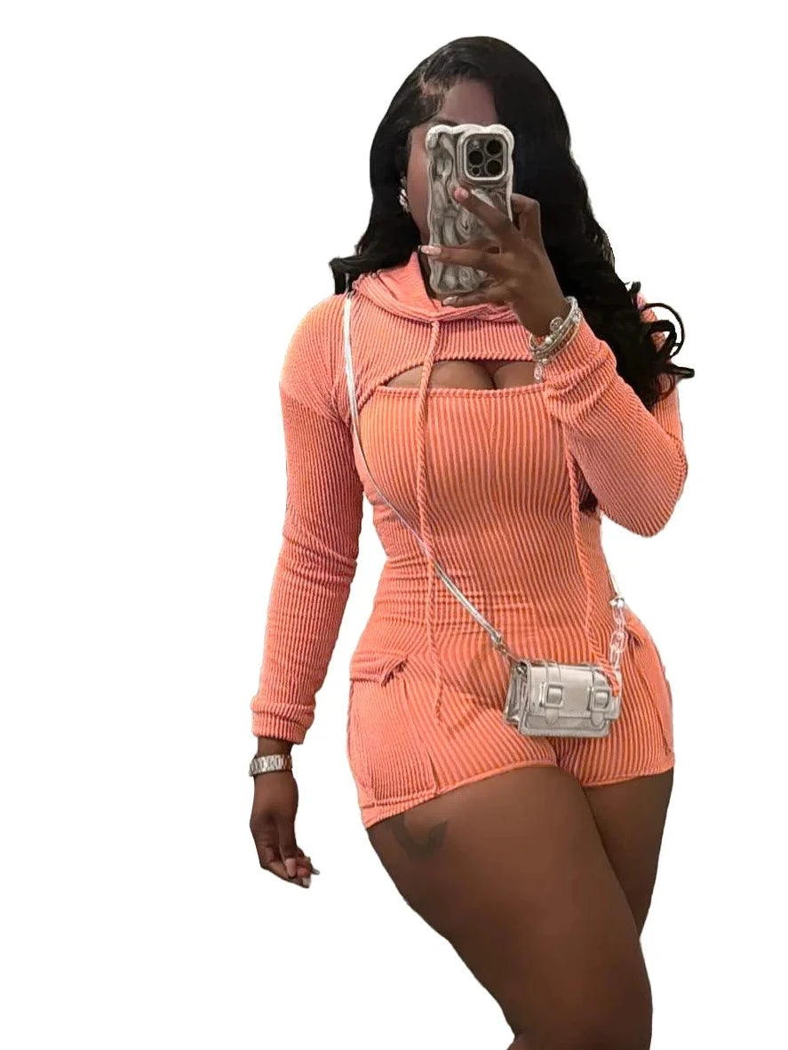 New Arrivals Women's Jumpsuits & Playsuits Long Sleeve Hoodie Bodycon jumpsuit