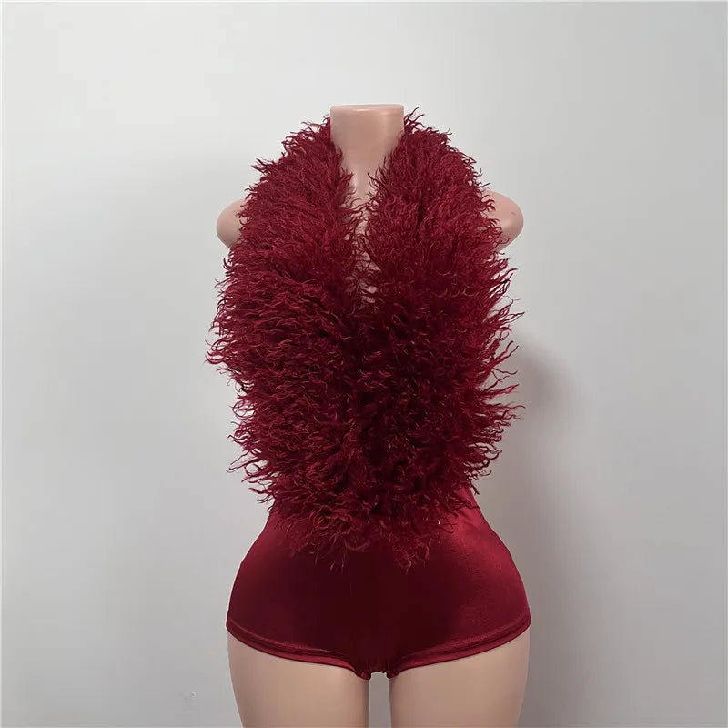 S5026-Women Clothing Wholesale v Neck Fur Short Jumpsuit for Women Sexy Jumpsuits