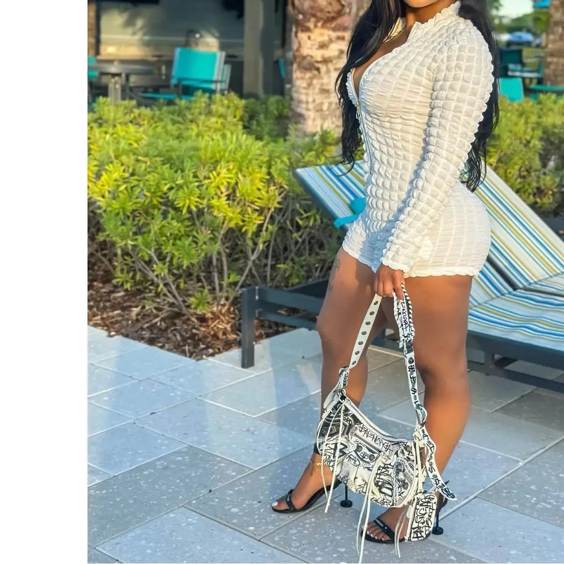 Women's 2023 Long-Sleeved Bodycon Jumpsuit Solid Color Zipper-Neck Casual Knitted 2-Piece Set
