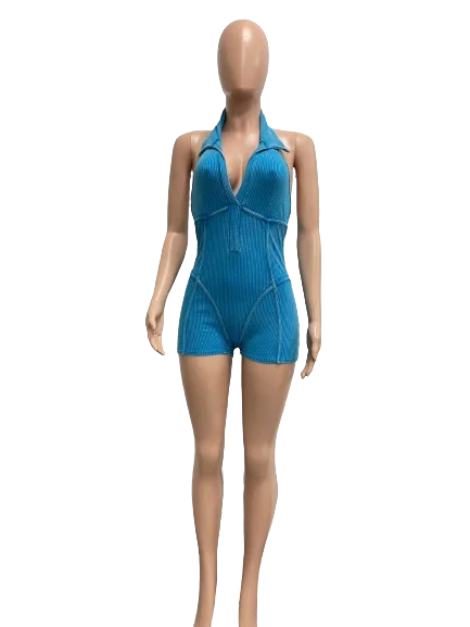 Newly Arrived Women's Spring Casual Sexy Deep V Sleeveless Super Short Sports Jumpsuit Eco-Friendly Breathable/Polyester