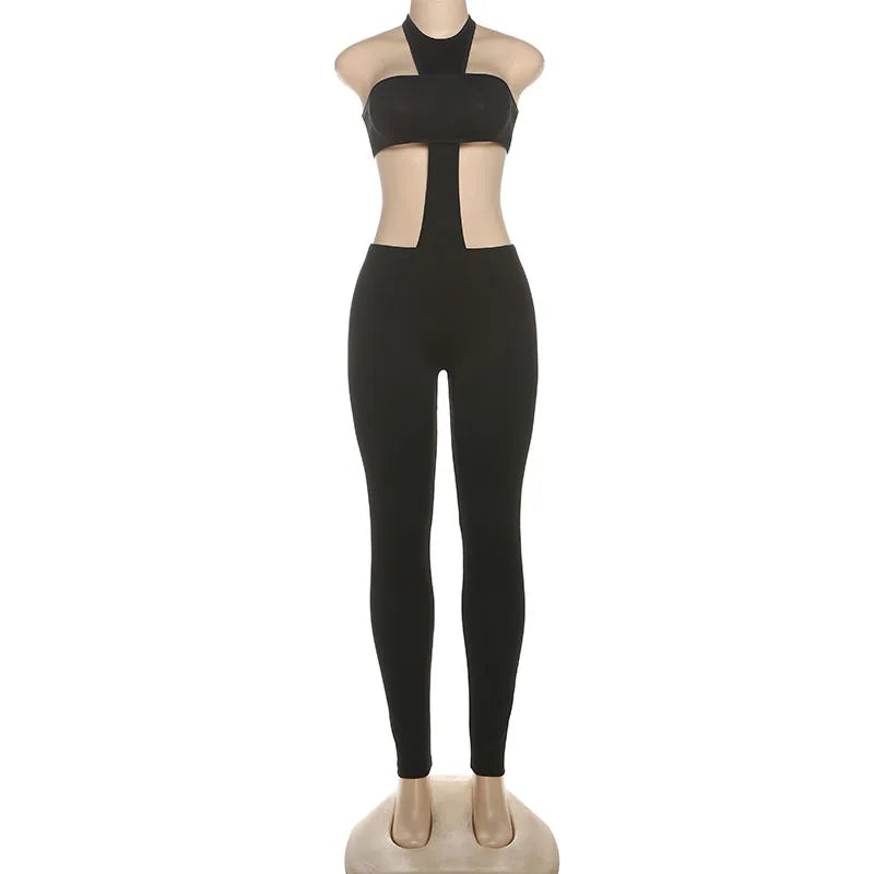 Trendy Summer Slim Black Sleeveless Jumpsuit